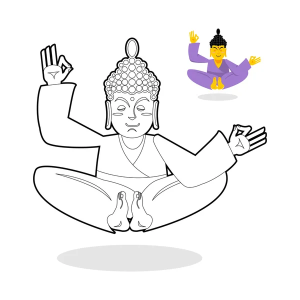 Buddha kifestőkönyv. Buddha meditál. Indiai Isten Buddha a wh — Stock Vector