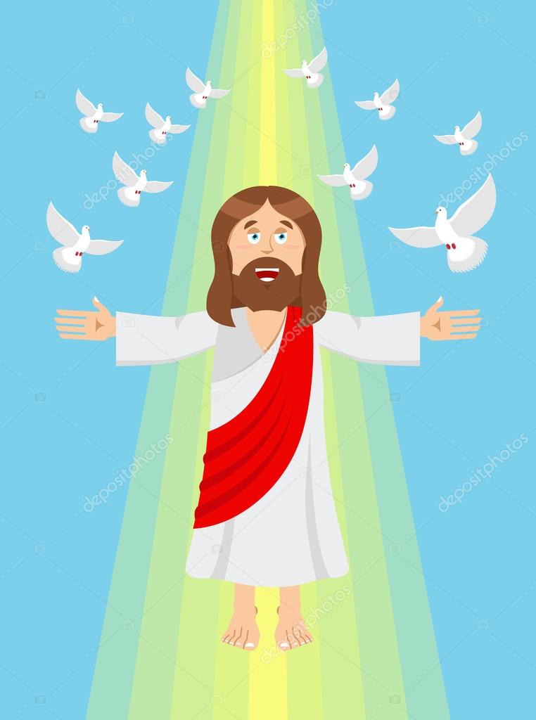 Jesús y las palomas. Ascensión de Jesucristo. Hijo de Dios en el cielo 2023