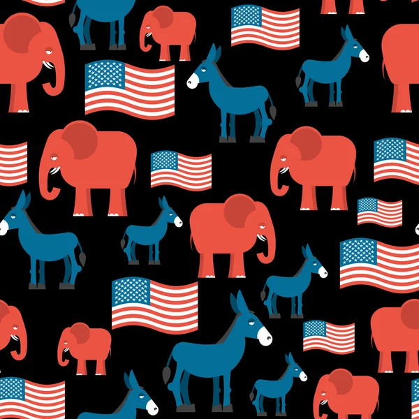 大象和驴无缝图案。民主党和R的象征 — 图库矢量图片