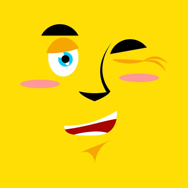 Dessin animé clin d'oeil visage sur fond jaune. Il suggère — Image vectorielle