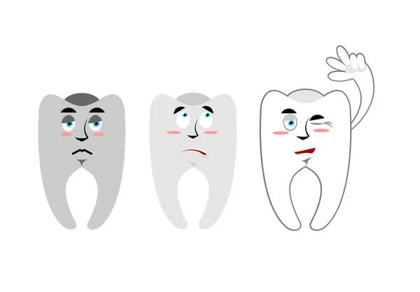 Набор зубов. Зубы с эмоциями. Гнилые черные зубы белые и — стоковый вектор