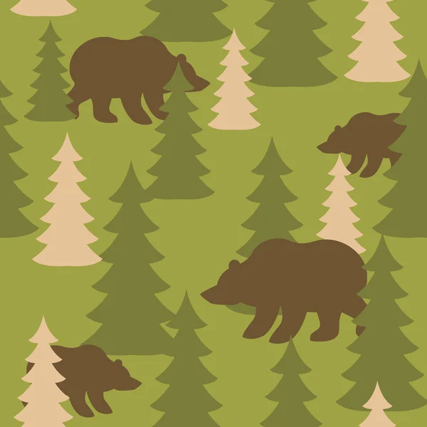 Military camouflage background bears in woods. Wild Beasts and t — Stock Vector