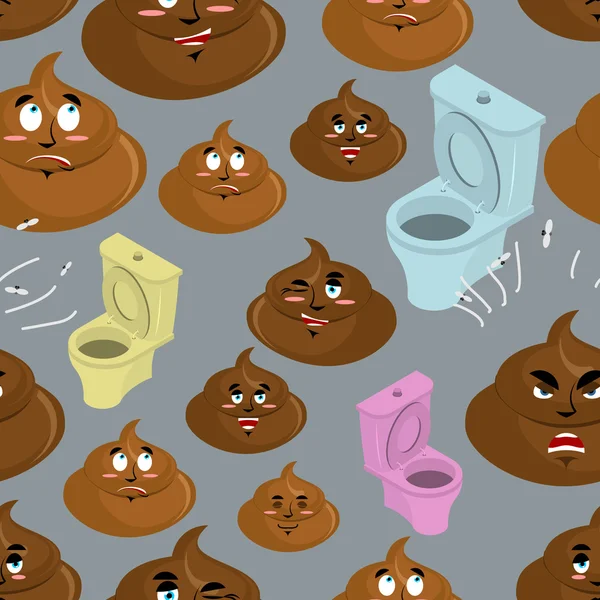 Shit and toilet seamless pattern. Turd with emotions on face orn — Stock Vector