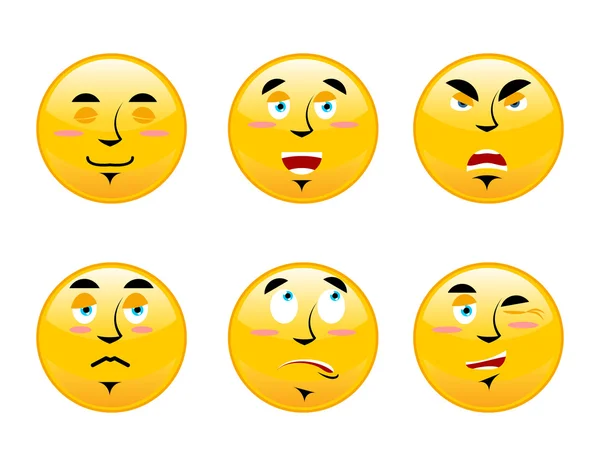 Conjunto de emoticonos sobre fondo blanco. Emociones faciales de dibujos animados. S — Vector de stock