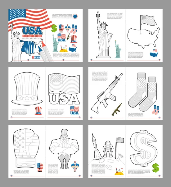 USA libro para colorear. Libro patriótico para colorear. Símbolos nacionales — Vector de stock