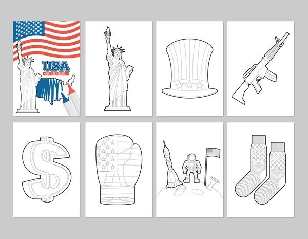 米国の塗り絵。Pa の直線的なスタイルの愛国的なイラスト — ストックベクタ