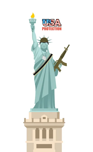 USA protection. Statue of Liberty with gun. Symbol of democracy — Stock Vector