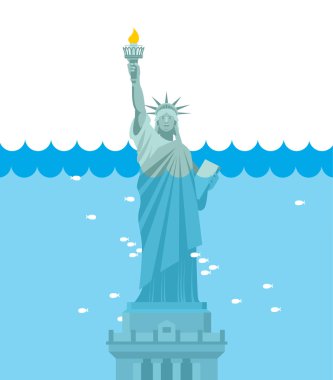 Özgürlük sel heykeli. ABD cazibe su altında. Amerikan sym