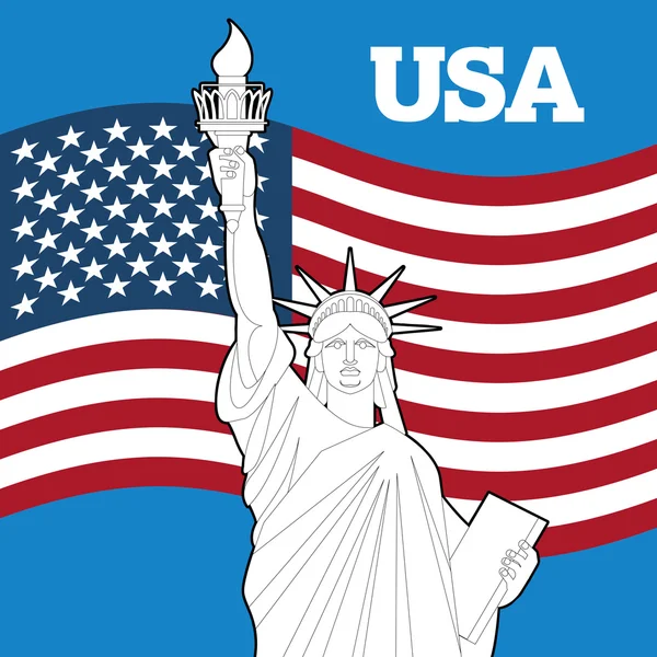 Άγαλμα της ελευθερίας και την αμερικανική σημαία. Σύμβολο ελευθερίας και επιστρατευθούν — Διανυσματικό Αρχείο