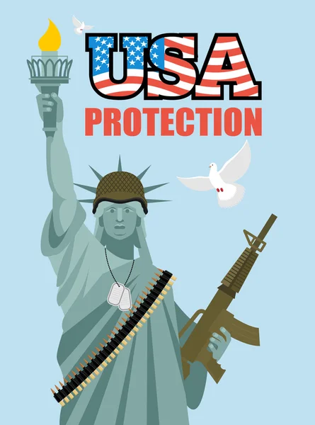 Özgürlük ve otomatik heykeli. Amerika'nın askeri heykel. — Stok Vektör