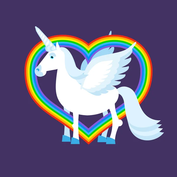 Blå enhörning Rainbow Heart. Rainbow hbt-skylt. Fantastiskt djur — Stock vektor