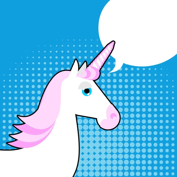 Unicornio en estilo pop art. Blanco fantástico animal con un cuerno en — Vector de stock