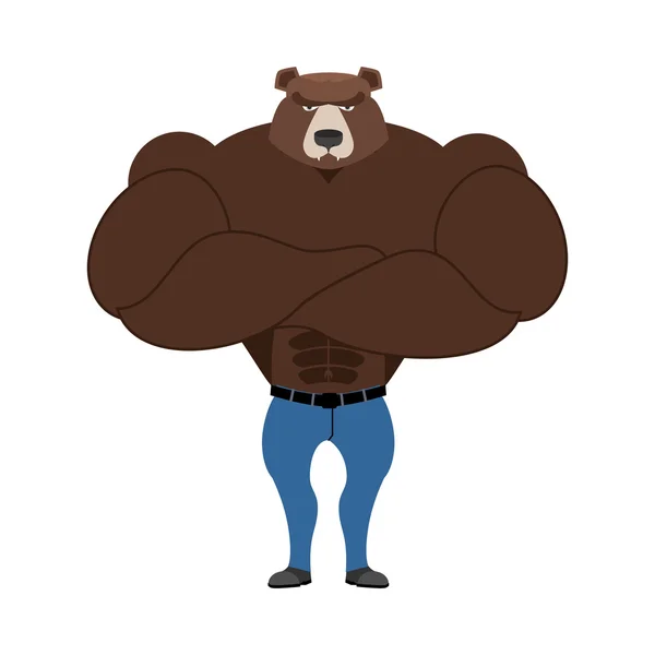Сильний ведмідь з великими м'язами. Потужний бодібілдер диких тварин. Ф'юрі — стоковий вектор