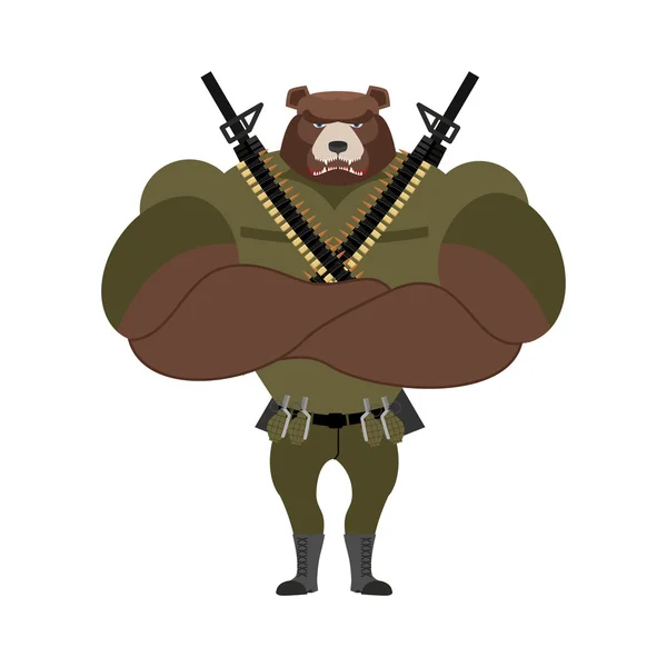 Military strong bear. Powerful big monster soldiers. Beast Troop — Stock Vector