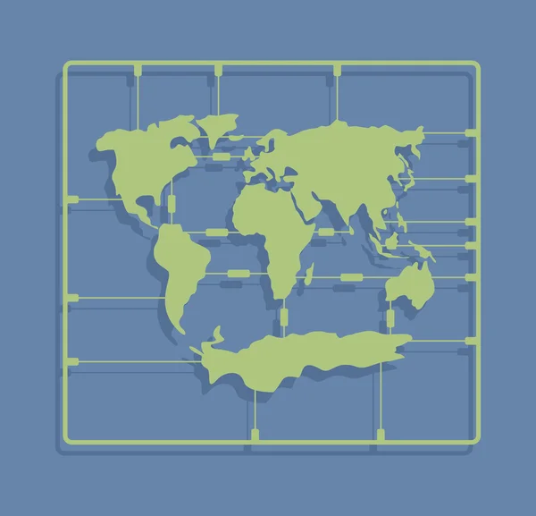 Carte du monde sprue ou jouet de moulage par injection. Modèle terre plastique ki — Image vectorielle