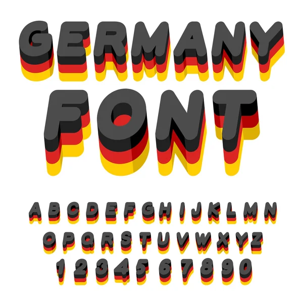 Písmo v Německu. Německá vlajka na písmenech. Národní vlastenecká abecedy — Stockový vektor