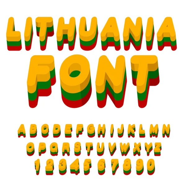 Litauen Font. Litauiska flaggan på bokstäver. Nationella patriotiska — Stock vektor