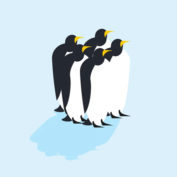 Grupo de pingüinos. Animales árticos sobre hielo. Antarctic Birds. rebaño — Vector de stock