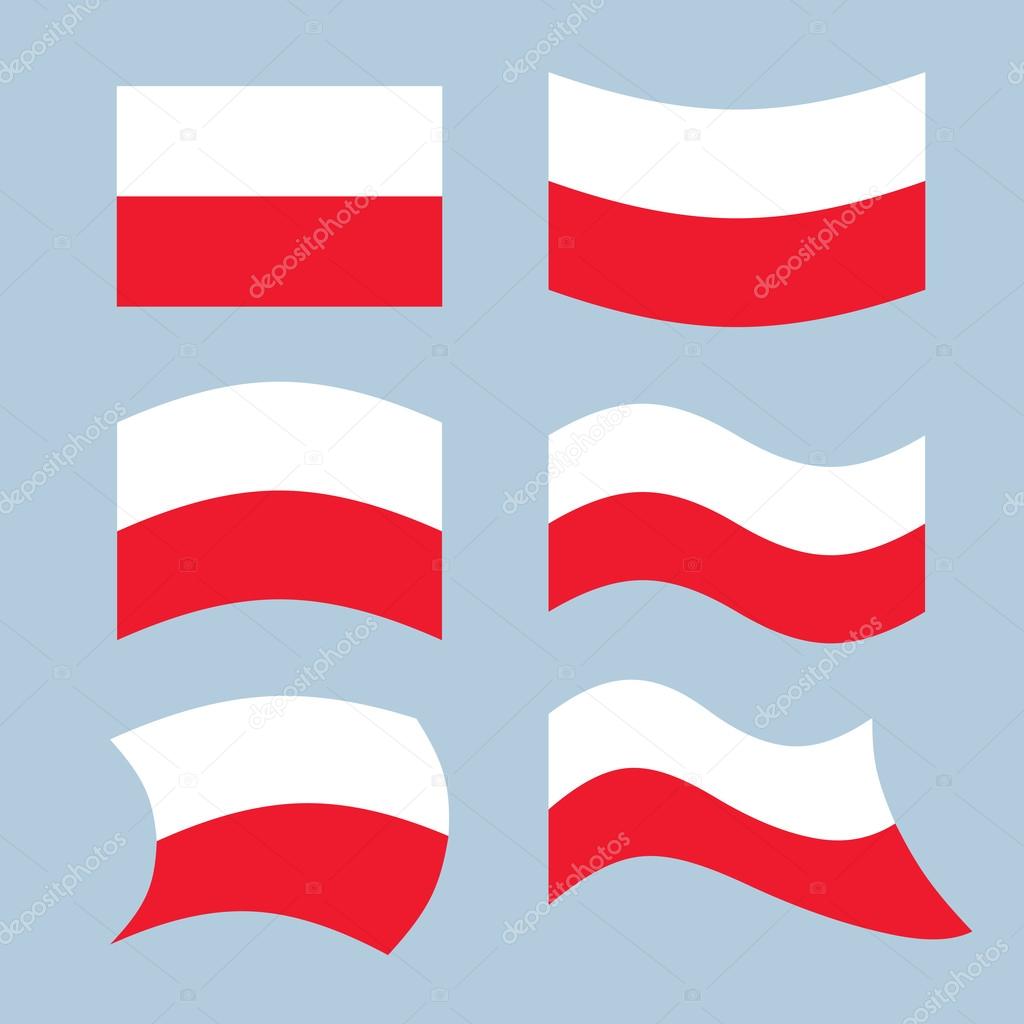 Poland flag. Set of flags of Polish Republic in various forms. Developing the flag of Polish state in Eastern (Central) Europ