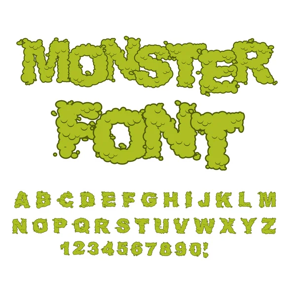 Monster font. Horrible Alphabet letters of green. Sweet Frighten — ストックベクタ