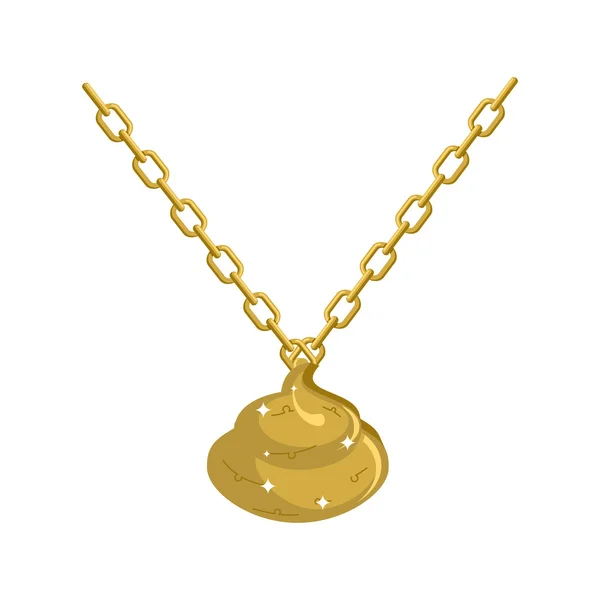 Gold shit necklace decoration on chain. Turd expensive jewelry. — Stock Vector