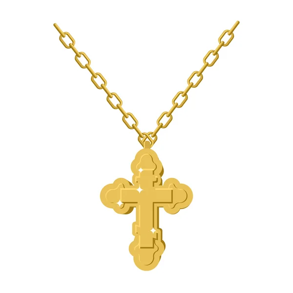 Colar de cruz dourada na cadeia de jóias de ouro. crucifixo Ortodoxo —  Vetores de Stock
