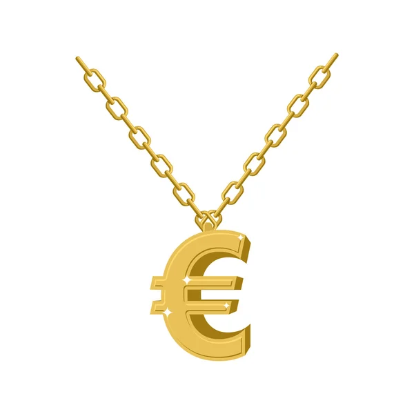 Gold euro sign on chain. Decoration for rap artists. Accessory o — Stock Vector