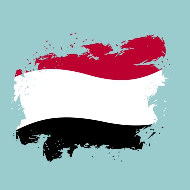 Yemen flag grunge style on blue background. Brush strokes and in