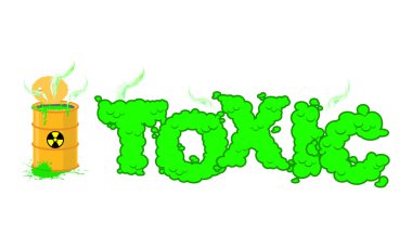 Zehirli metin. Zehirli yeşil dumanlar. Tehlikeli li ile açık varil
