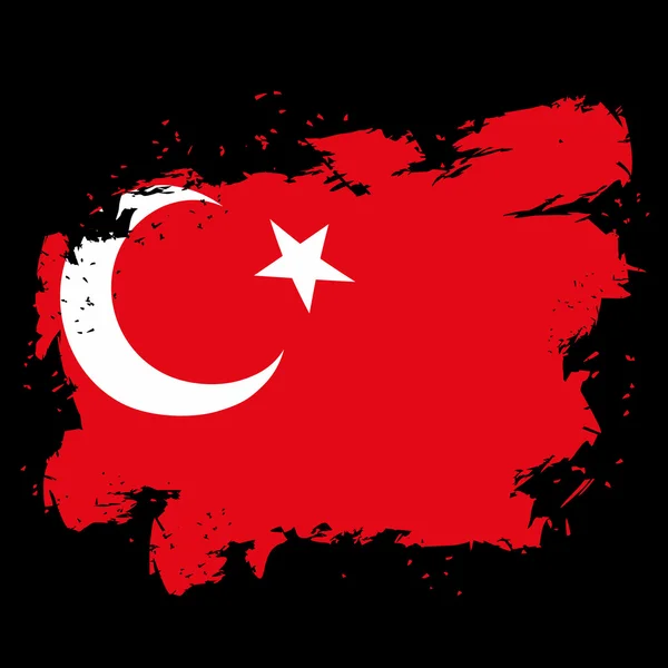 Bandeira da Turquia estilo grunge no fundo preto. Pinceladas e — Vetor de Stock