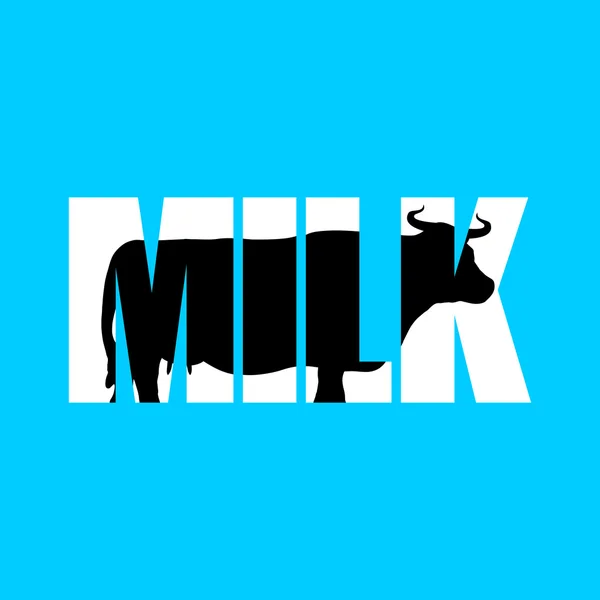 Süt. Metindeki silueti. Çiftlik hayvanları ve tipografi. Cl — Stok Vektör