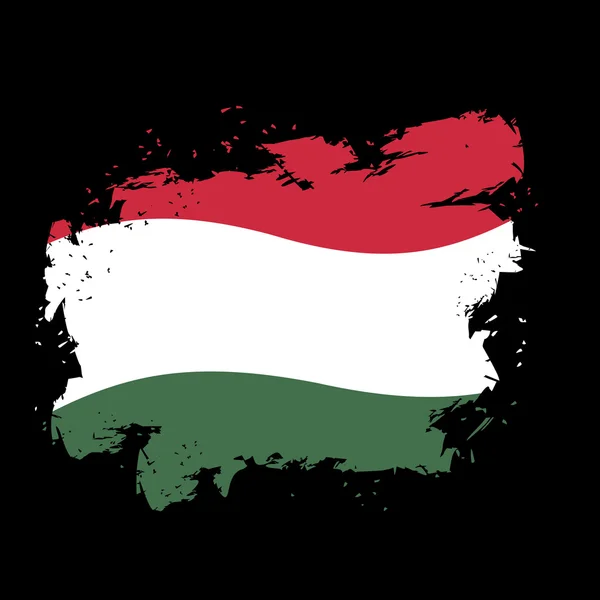 Hungary flag grunge style on black background. Brush strokes and — Stockvector