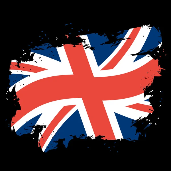 Stile grunge bandiera britannica su sfondo nero. Pennellate e inchiostro — Vettoriale Stock