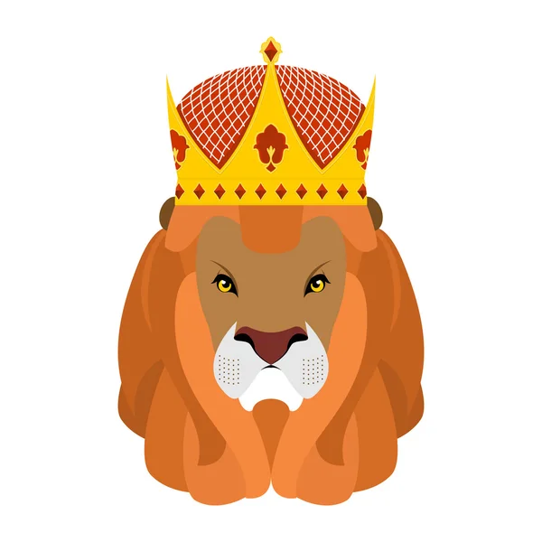 Rei Leão e coroa. Cabeça de um predador com crina desgrenhada e ro — Vetor de Stock