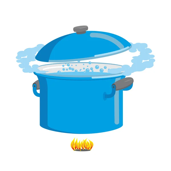 Una olla hirviendo de agua. Utensilios de cocina — Vector de stock
