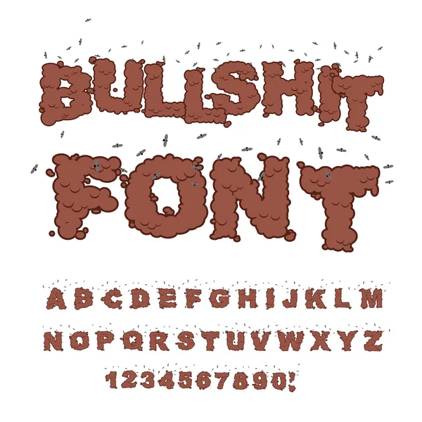 Bullshit font. Alphabet of poop with flies. Shit alphabet and in — Stock Vector