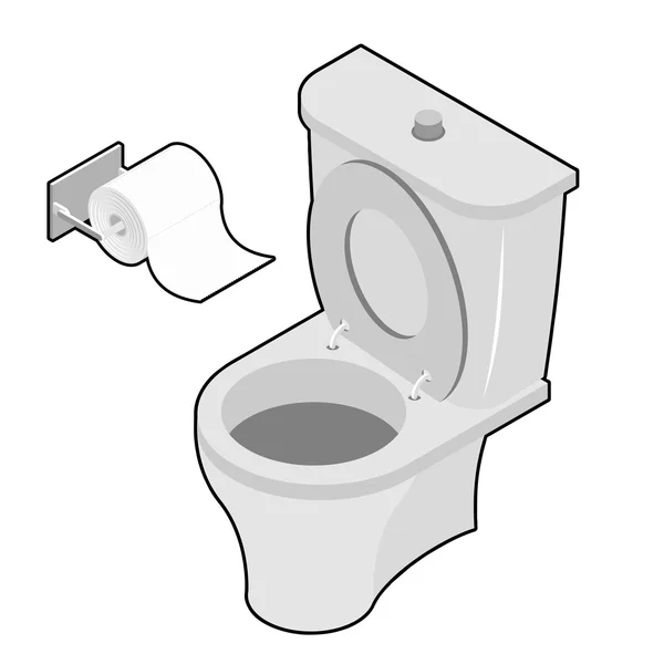 Toilettes et rouleau de papier toilette Isometrics. Accessoires salle de toilettes — Image vectorielle