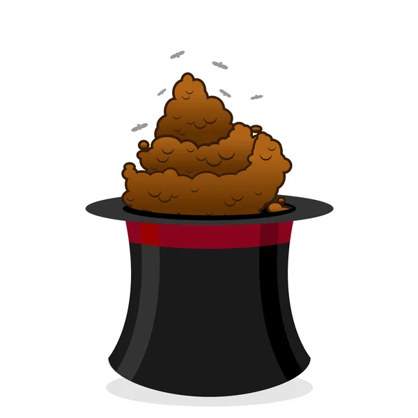 Bad focus. Piece of shit in hat magician. Poop and black top hat — Stock Vector