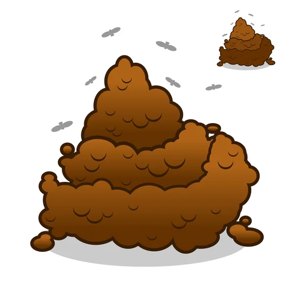 Shit and flies. Poop. Pile of Crap on white background. Turd iso — Stock Vector