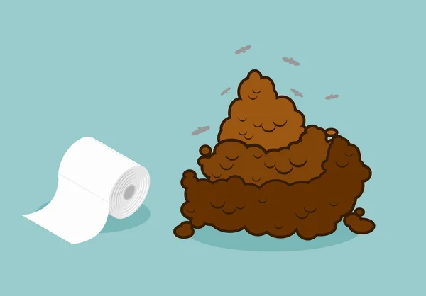 Shit and roll of toilet paper. Brown turd and paper product used — Stock Vector