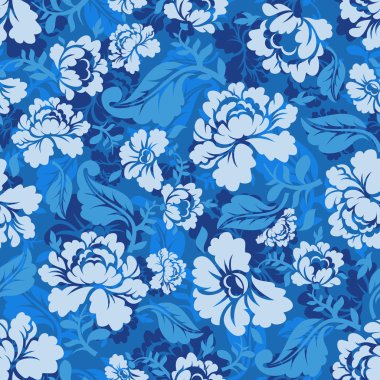Mavi Gül dikişsiz desen. Retro çiçek dokusu. Vintage Flora 