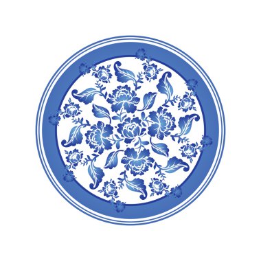 Gzhel Rus ulusal modeli. Retro Çiçek süsü. Yuvarlak aralık