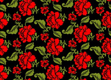 Kırmızı Gül dikişsiz desen. Çiçek dokusu. Rus halk süsü