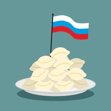 Köfte Rus ulusal vatansever gıda. Plakalı Rus bayrağı