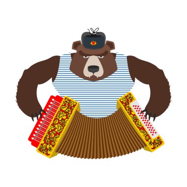 Russian patriot bear with accordion. Wild animal and Russian mus clipart