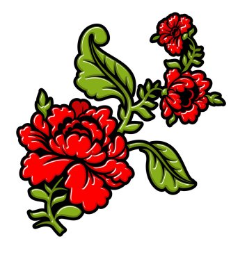 Beyaz arka planda dal üzerinde gül. İzole çiçek elementleri. R