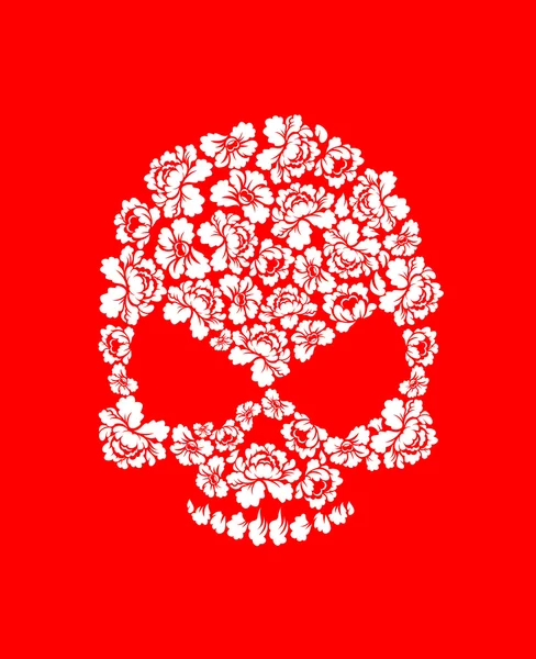 Floral schedel op rode achtergrond. Witte rozen en skelet hoofd. B — Stockvector