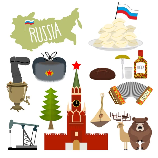 Rusland set iconen. Traditionele objecten van het land. Russische natie — Stockvector