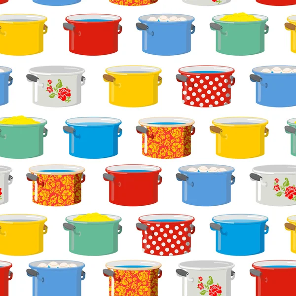 Gekleurde pannen. Naadloze patroon voor de keuken. Keukengerei tex — Stockvector