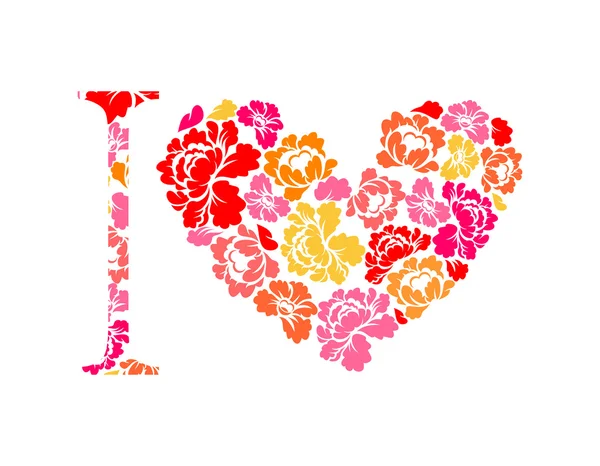Me encanta la flor. Símbolo corazón de flores rosas . — Vector de stock